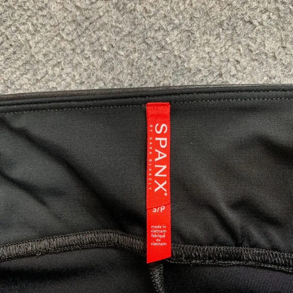 Spanx Leggings Women S Small Black Hip-Zip Faux Leather Coated Paneled Stitching